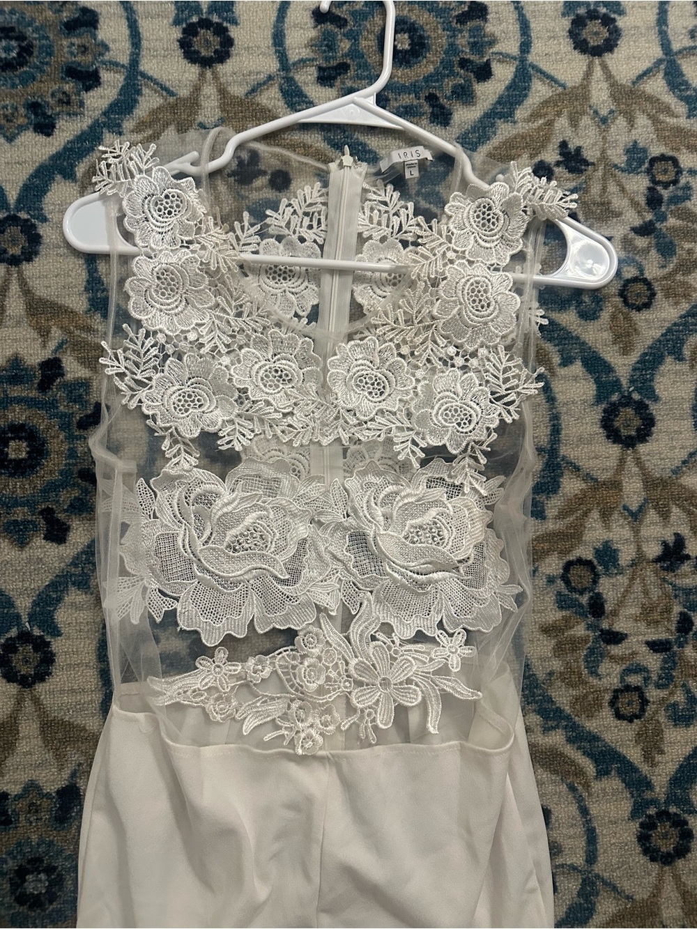 Iris Ivory Floral Lace Embroidered Dress Size L
